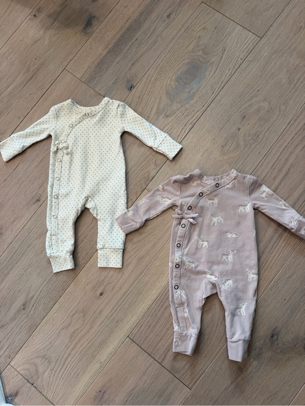 Baby Long-Sleeve One-Piece Bodysuit Set - Cream & Dusty Pink -set of two for $30